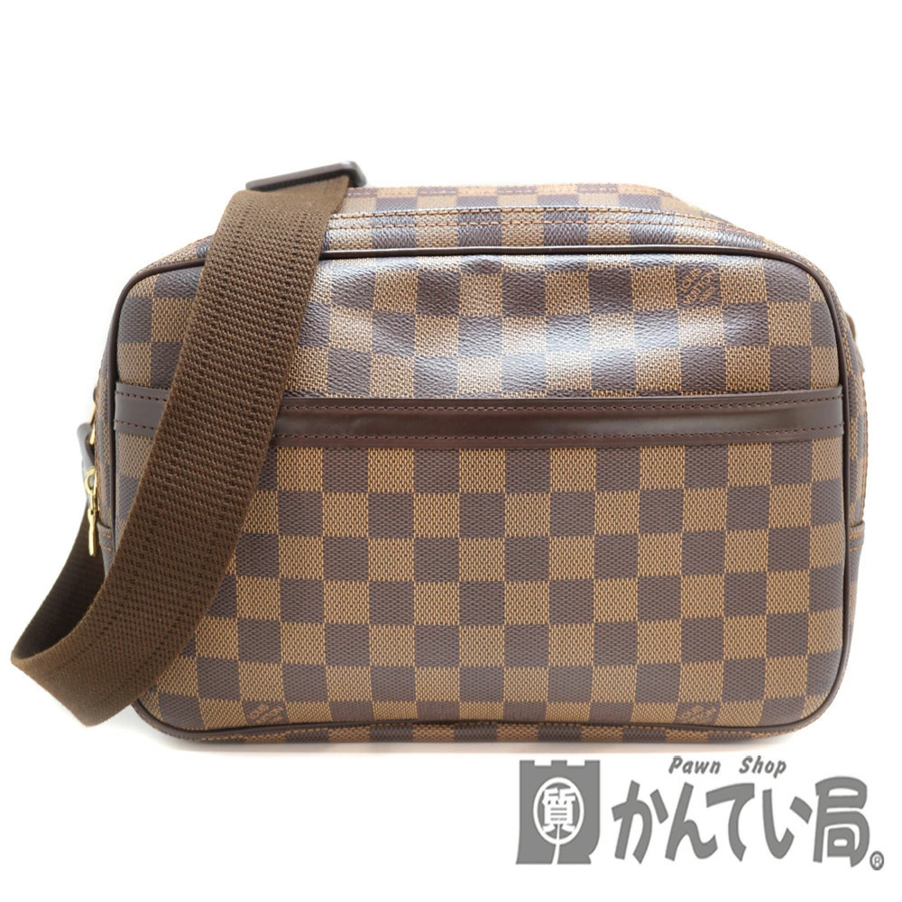 LOUIS VUITTON Reporter Damier Ebene Brown Canvas Shoulder Bag Brown